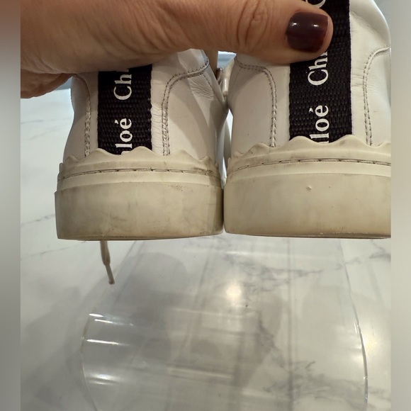 Chloe Lauren White Leather Scalloped Lace Up Sneakers Size 39 Women’s US 9 Shoes - Picture 3 of 11